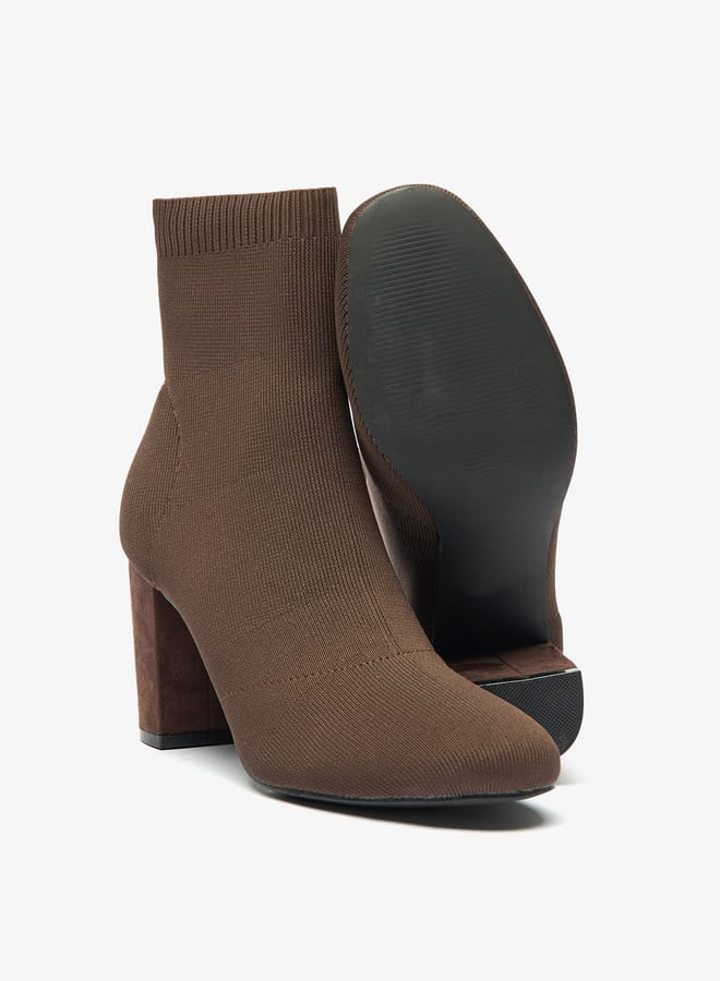 Womens Textured Ankle Boots with Block Heels and Slip-on Closure