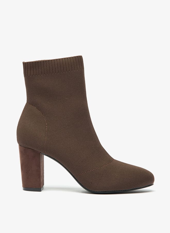 Womens Textured Ankle Boots with Block Heels and Slip-on Closure