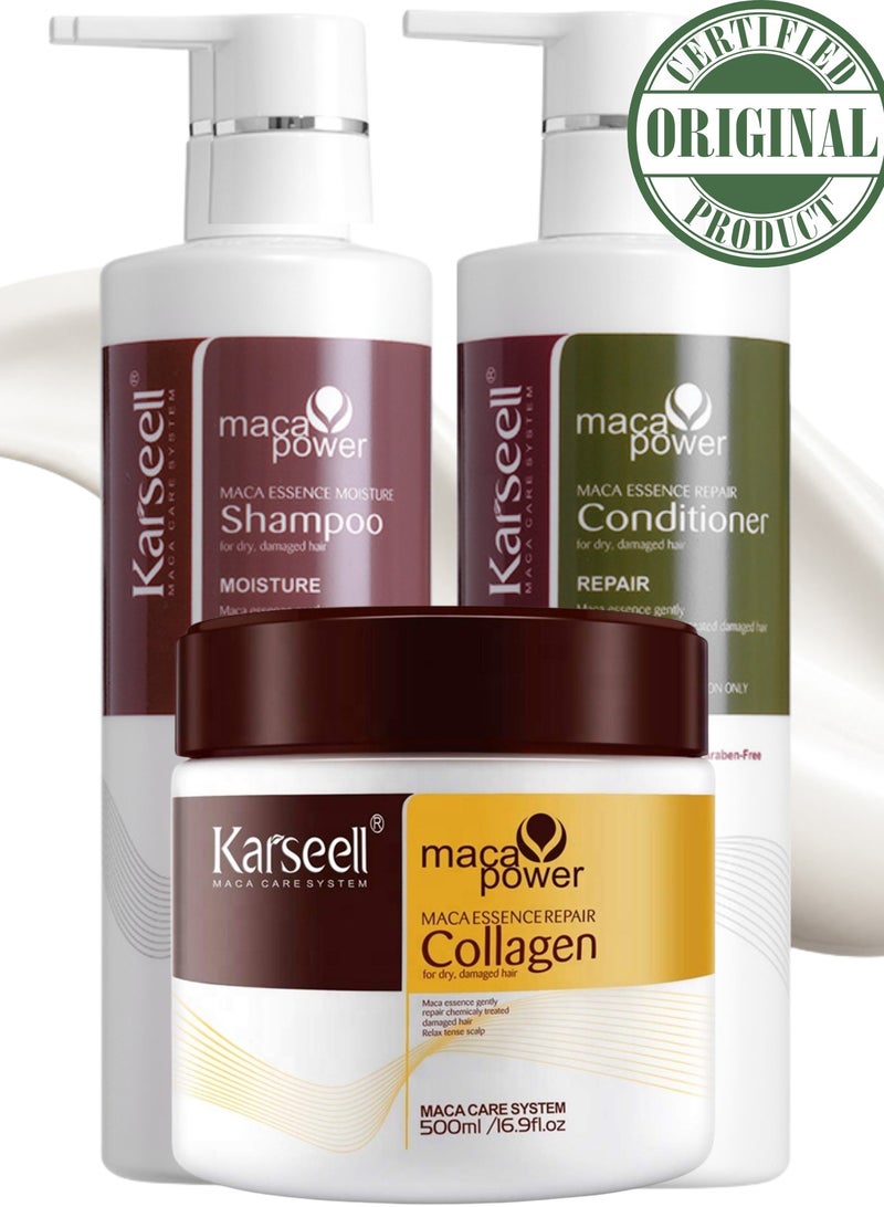 Karseell Argan Oil Deep Repair Shampoo, Conditioner, and Hair Mask Set – Intensive Repair and Hydration Treatment for Dry, Damaged, and Color-Treated Hair – Enriched with Moroccan Argan Oil, Vitamins, and Antioxidants – Sulfate and Paraben-Free – 3-Piece Hair Care Set (3 x 500ml)