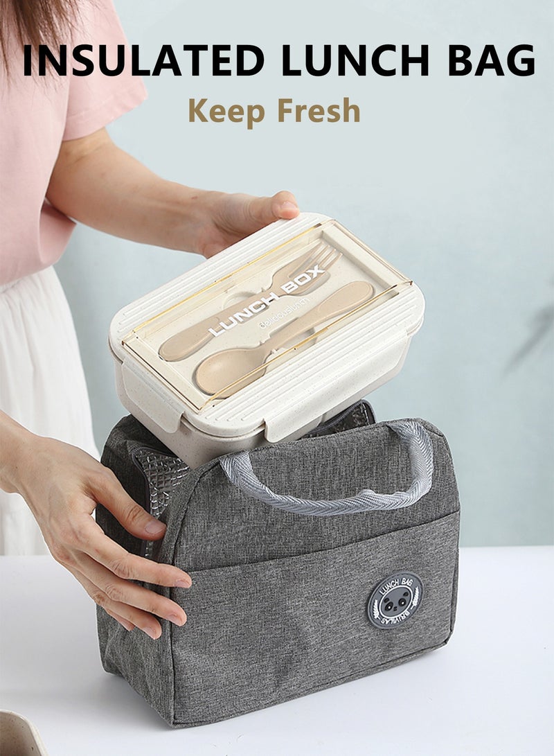 Bento Box Adults，Leak-proof Bento Lunch Box for Kids, Lunch Box Containers Durable for On-the-Go with Lunch Bag, Soop Cup, Spoon, Forks, Minimalist Design Food Storage Box (Khaki Set）