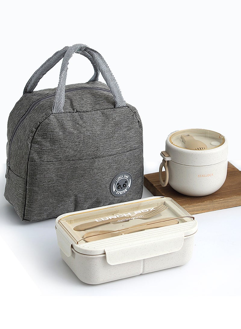 Bento Box Adults，Leak-proof Bento Lunch Box for Kids, Lunch Box Containers Durable for On-the-Go with Lunch Bag, Soop Cup, Spoon, Forks, Minimalist Design Food Storage Box (Khaki Set）