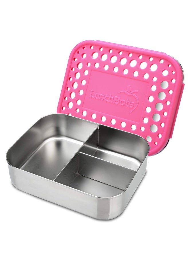 Medium Trio Ii Snack Container - Divided Stainless Steel Food Container - Three Sections For Snacks On The Go - Eco-Friendly Dishwasher Safe Bpa-Free - Stainless Lid - Pink Dots