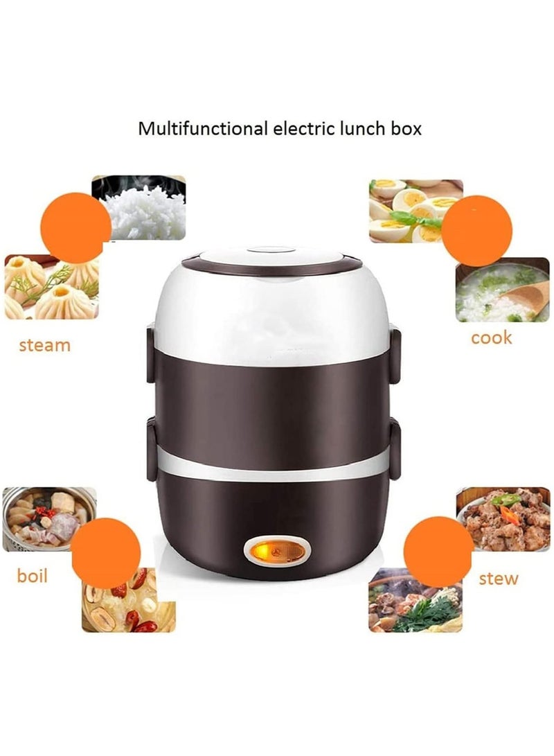 Electric Lunch Box, 3 Layers Stainless Steel + PP 2L Portable Electric Lunch Box Food Storage Warmer Container Rice Cooker