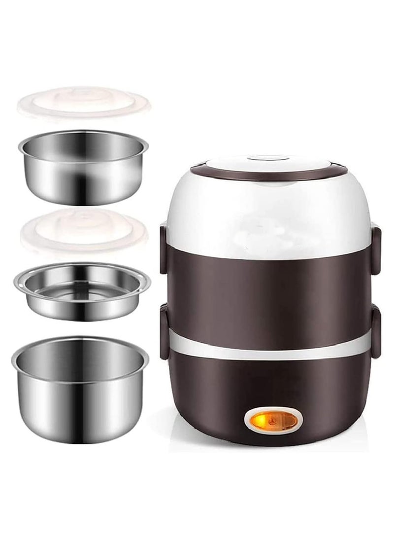 Electric Lunch Box, 3 Layers Stainless Steel + PP 2L Portable Electric Lunch Box Food Storage Warmer Container Rice Cooker