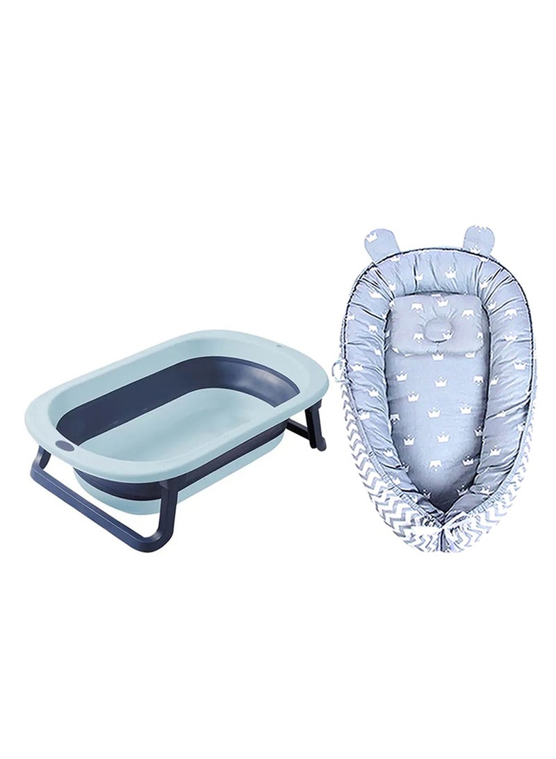 Star Babies Pack of 2 (Baby Sleeping Pod with Foldable bathtub) - Grey/Blue