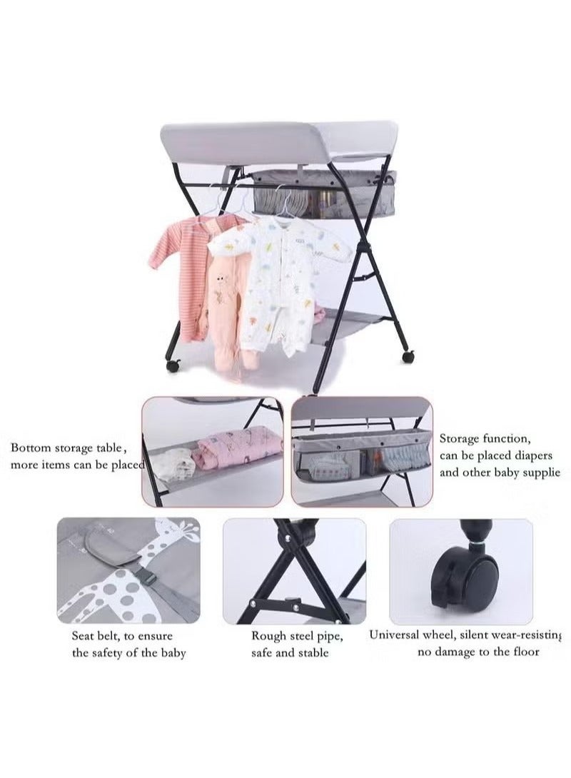 Foldable Baby Changing Table With Wheels And Storage Bag