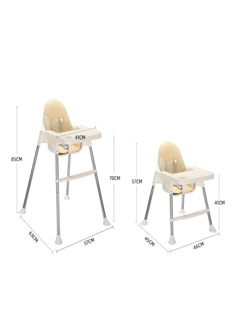 High Chair with Seat Cushion for Baby Feeding, Lightweight only 2 kg, Adjustable Seat Height, Footrest and Tray with Cup Holder, Safety Belts (White)