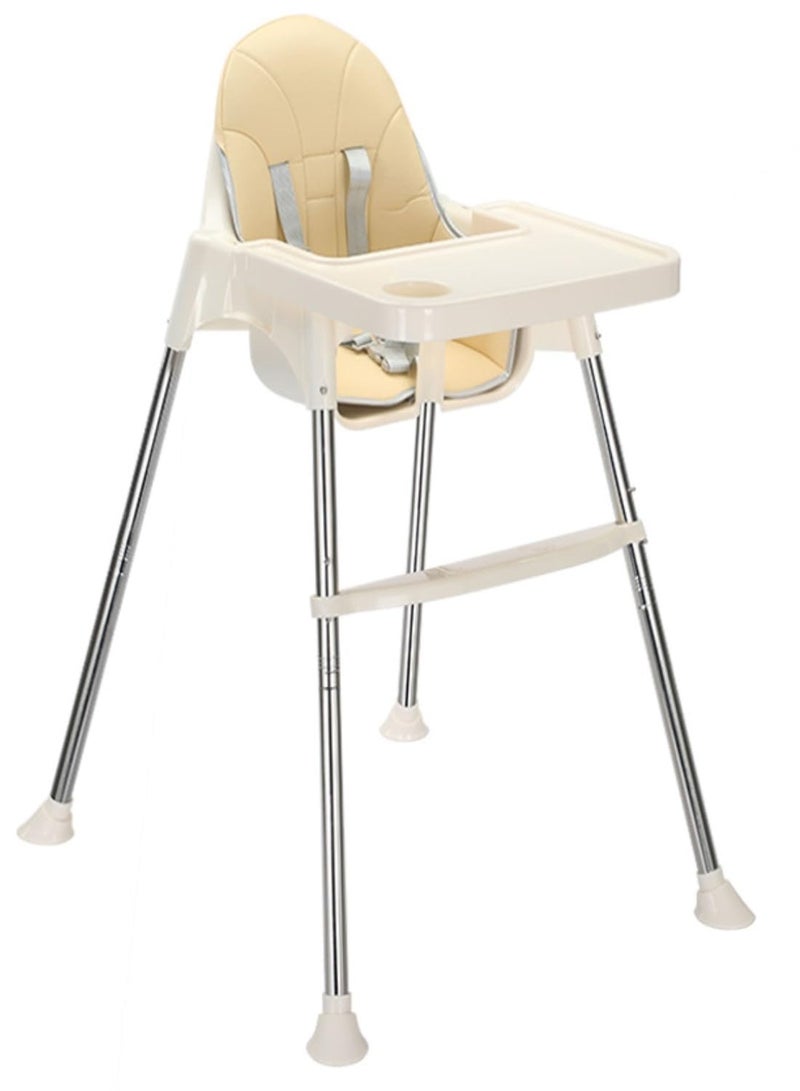 High Chair with Seat Cushion for Baby Feeding, Lightweight only 2 kg, Adjustable Seat Height, Footrest and Tray with Cup Holder, Safety Belts (White)