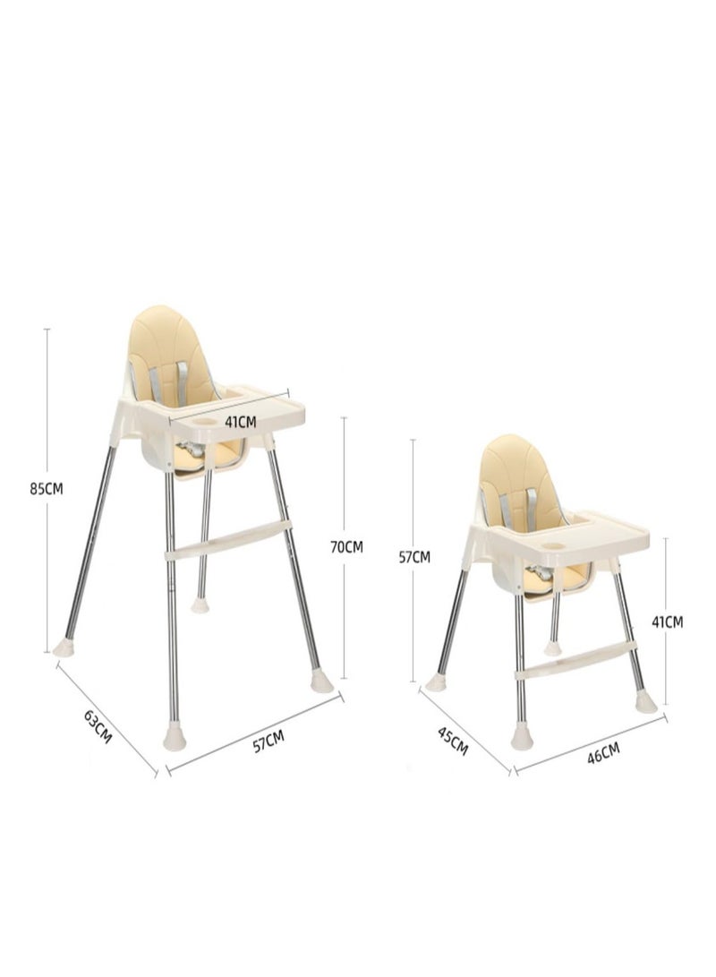 High Chair with Seat Cushion for Baby Feeding, Lightweight only 2 kg, Adjustable Seat Height, Footrest and Tray with Cup Holder, Safety Belts (White)