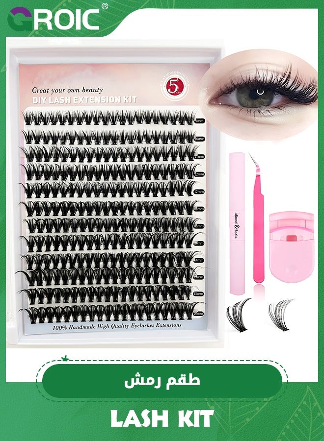 Lash Clusters 240pcs Cluster Lashes,DIY Lash Extension Kit, D Curl Eyelash Extension Kit 40D 9-16mm,Lash Clusters with Lash Tweezers and Eyelash Curler