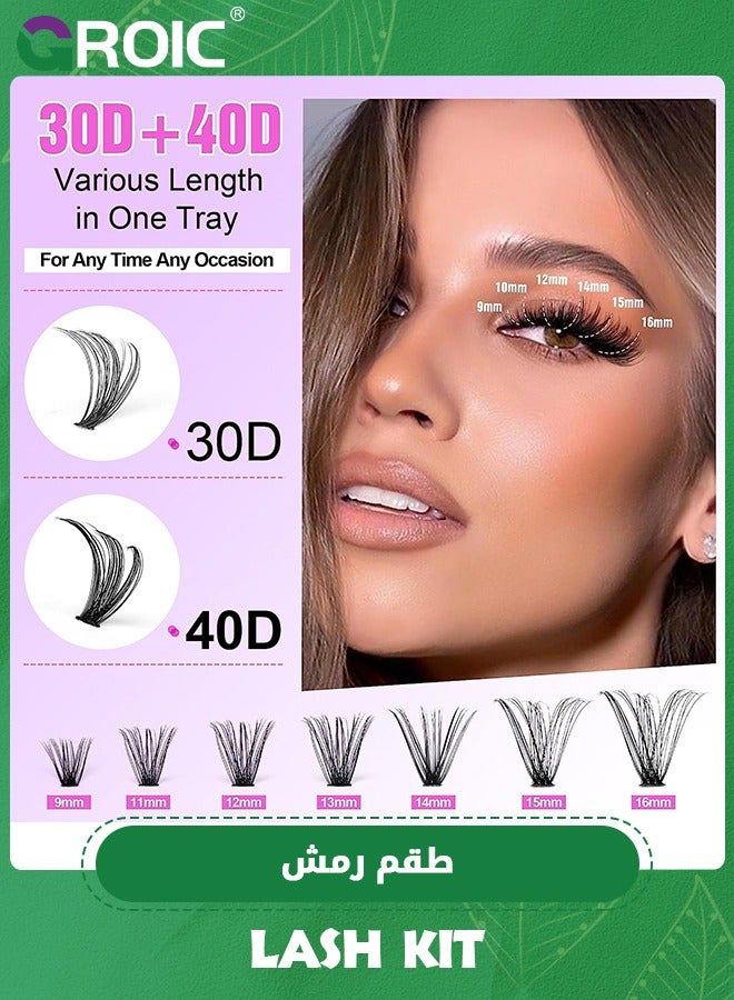 Lash Clusters 240pcs Cluster Lashes,DIY Lash Extension Kit, D Curl Eyelash Extension Kit 40D 9-16mm,Lash Clusters with Lash Tweezers and Eyelash Curler