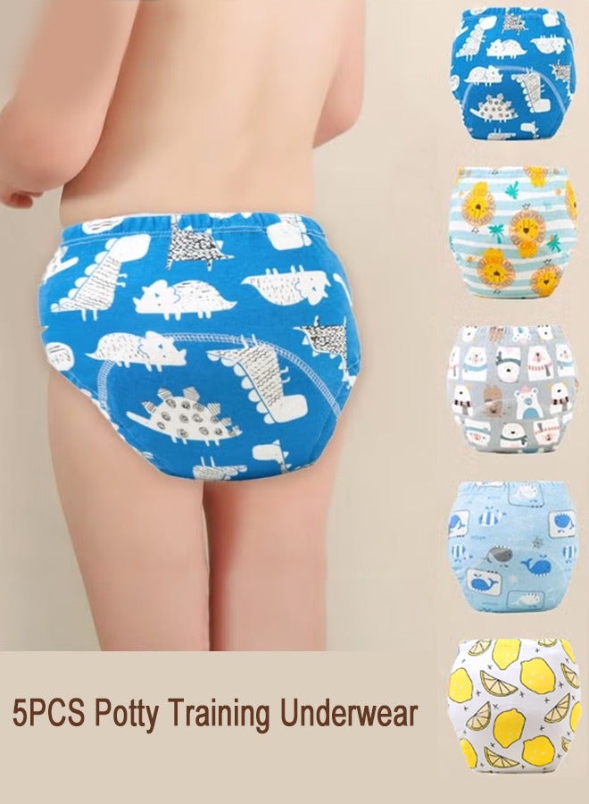 5 Piece Potty Training Underwear, 6 Layers Breathable Cotton Absorbent Trainer Pants for Toddler Baby Boys Girls Waterproof