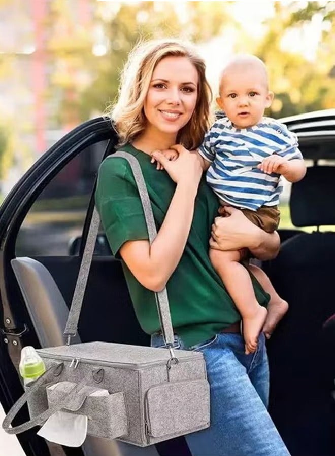 Baby Diaper Caddy Organizer, Portable Diapers Storage Bag with Roll Lid and Removable Dividers for Changing Table or Car, Travel-Friendly