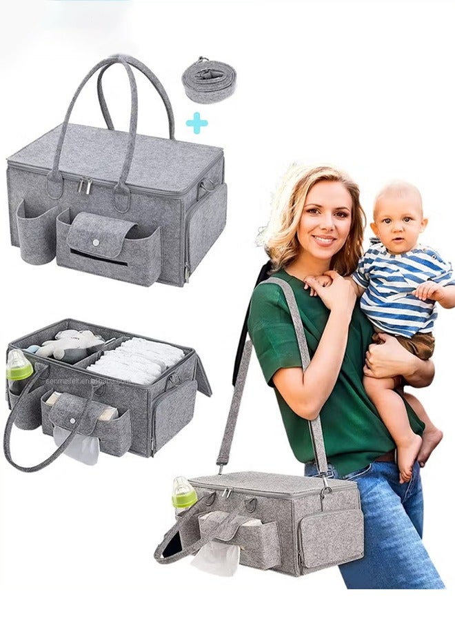 Baby Diaper Caddy Organizer, Portable Diapers Storage Bag with Roll Lid and Removable Dividers for Changing Table or Car, Travel-Friendly