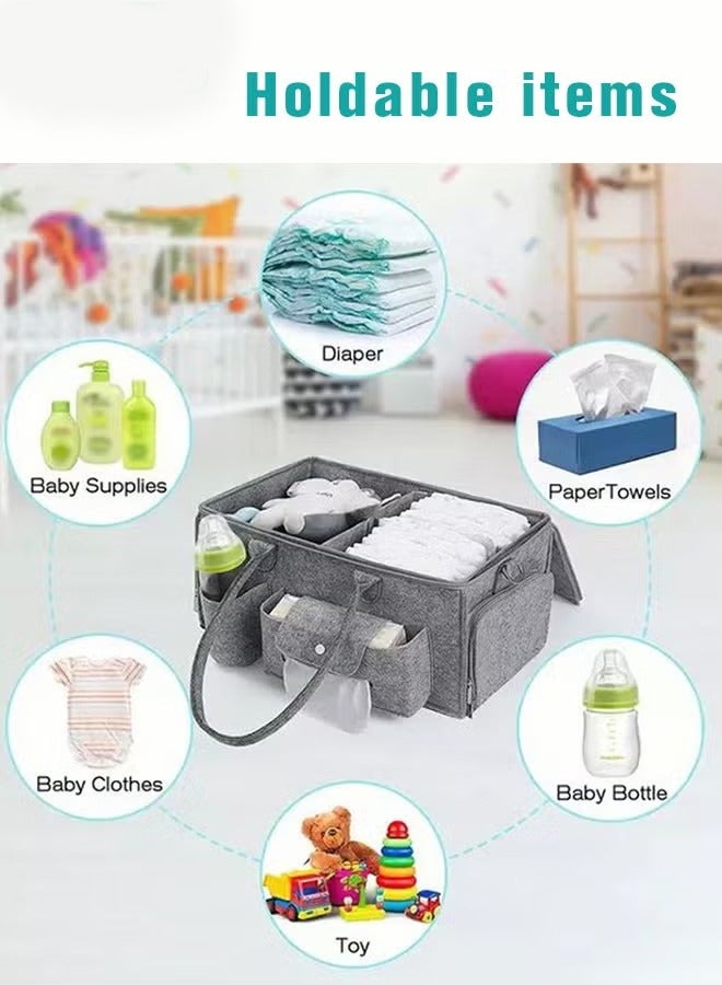 Baby Diaper Caddy Organizer, Portable Diapers Storage Bag with Roll Lid and Removable Dividers for Changing Table or Car, Travel-Friendly