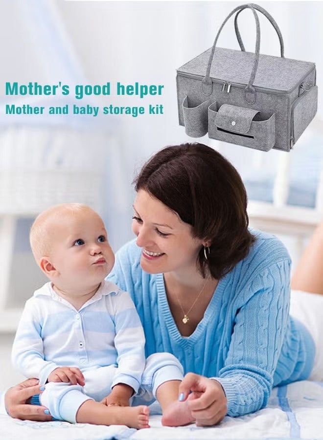 Baby Diaper Caddy Organizer, Portable Diapers Storage Bag with Roll Lid and Removable Dividers for Changing Table or Car, Travel-Friendly