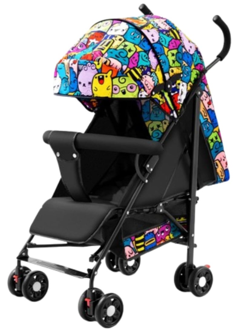 Baby Stroller, Folding Compact Travel Stroller, Small Children's Stroller with Adjustable Backrest, Footrest, Storage Basket and Extra-Large Canopy Cup Holder Multicolour Big