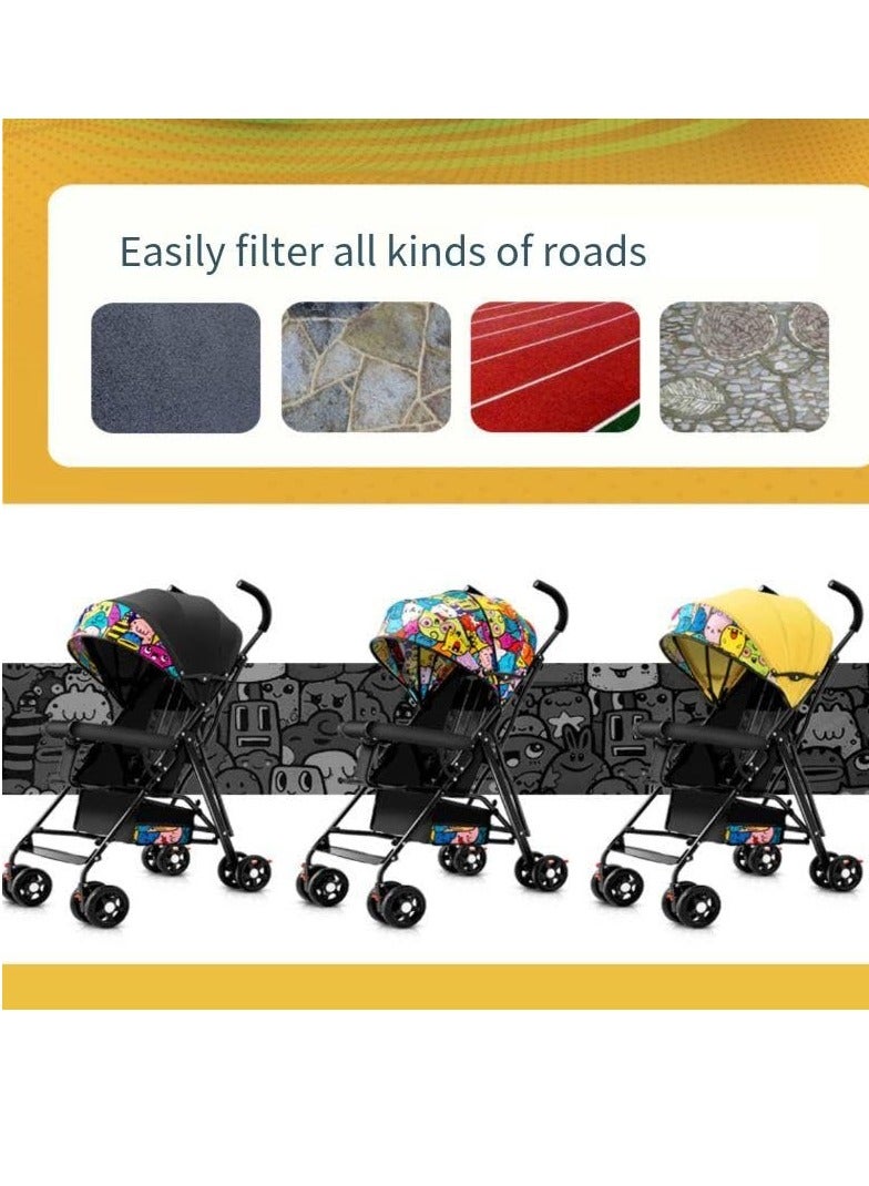 Baby Stroller, Folding Compact Travel Stroller, Small Children's Stroller with Adjustable Backrest, Footrest, Storage Basket and Extra-Large Canopy Cup Holder Multicolour Big