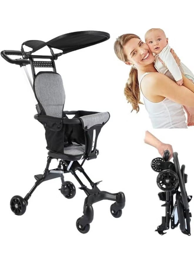 Baby Stroller Professional Foldable 4 Wheels Ergonomic Adjustable Infant Carriage for 1 to 6 Years Old, Portable Folding Lightweight Baby Stroller Compact Stroller Airplane Travel (Black)