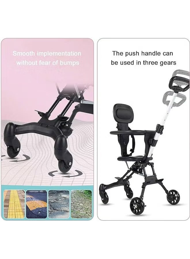 Baby Stroller Professional Foldable 4 Wheels Ergonomic Adjustable Infant Carriage for 1 to 6 Years Old, Portable Folding Lightweight Baby Stroller Compact Stroller Airplane Travel (Black)