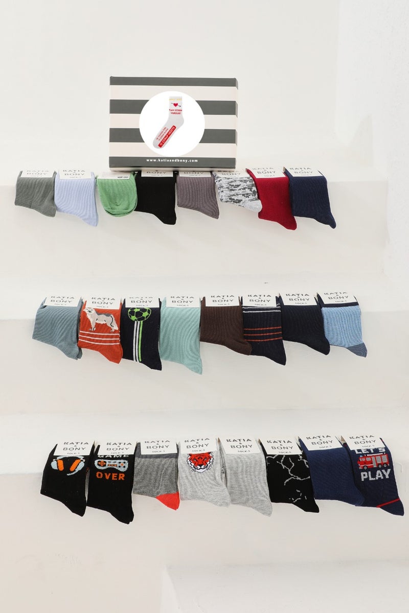 Boy's 24-Piece Mixed Color Boxed Socks