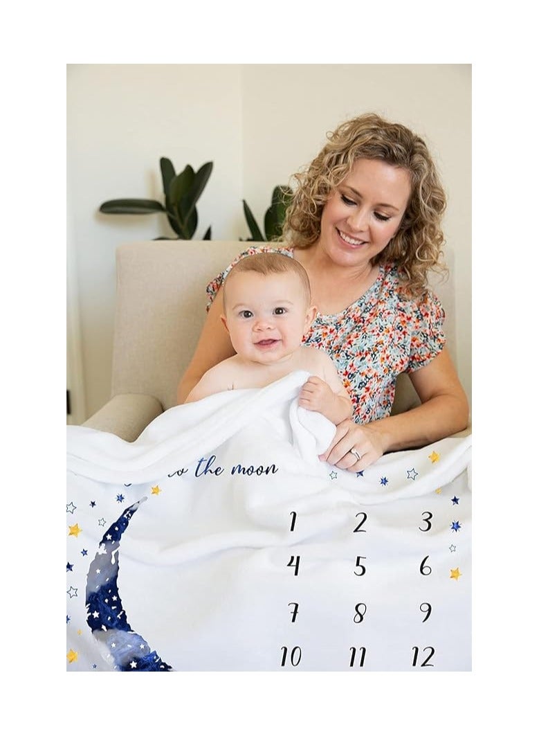 Baby Milestone Blanket For Newborn Photoshoot–Large 150 x 100 Cm Moon And Stars Design Blanket–Perfect For Baby Birthday–Monthly Age Milestone Photography Prop For Boys