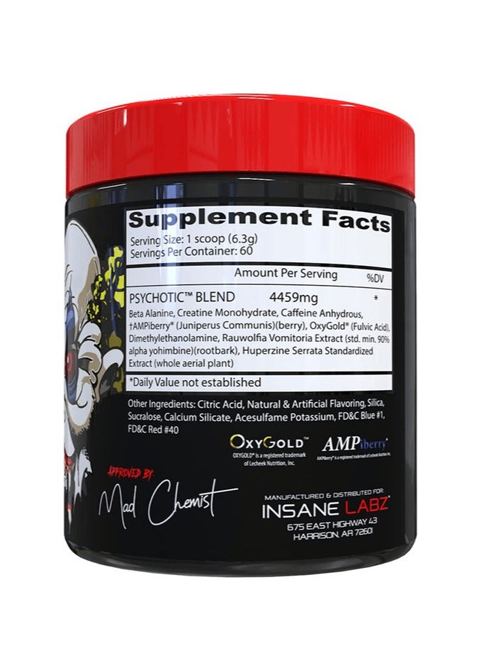 Insane Labz Psychotic, High Stimulant Pre Workout Powder, Extreme Lasting Energy, Focus and Endurance with Beta Alanine, Creatine Monohydrate DMAE, 60 Servings (GRAPE)