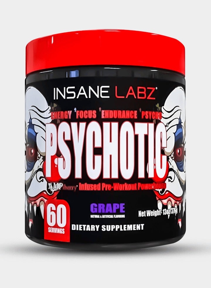 Insane Labz Psychotic, High Stimulant Pre Workout Powder, Extreme Lasting Energy, Focus and Endurance with Beta Alanine, Creatine Monohydrate DMAE, 60 Servings (GRAPE)