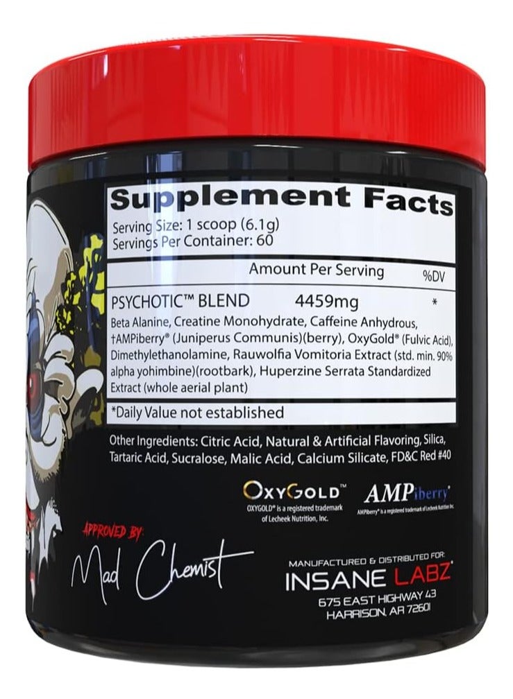 Insane Labz Psychotic, High Stimulant Pre Workout Powder, Extreme Lasting Energy, Focus and Endurance with Beta Alanine, Creatine Monohydrate DMAE, 60 Servings Watermelon