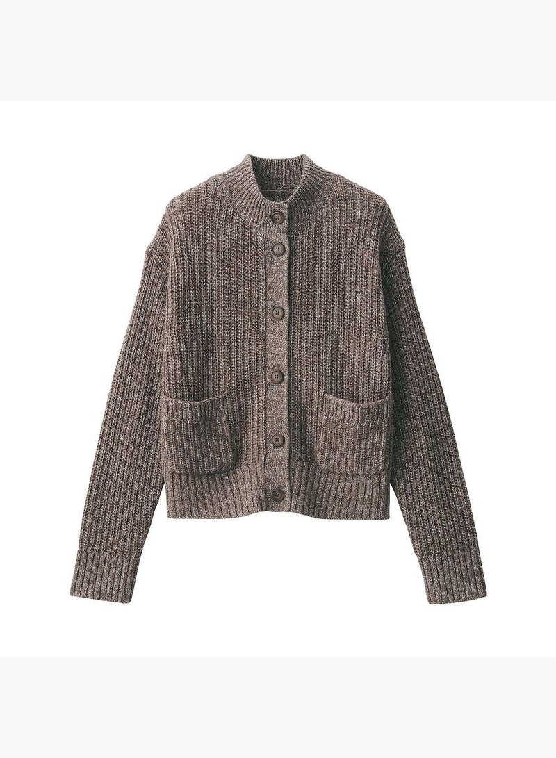 Yak Blend Wool  Mock Neck Cardigan