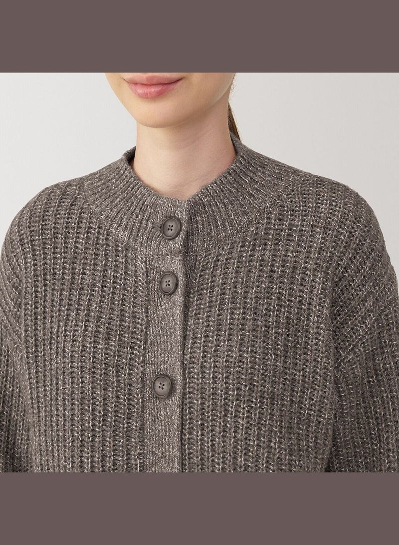 Yak Blend Wool  Mock Neck Cardigan