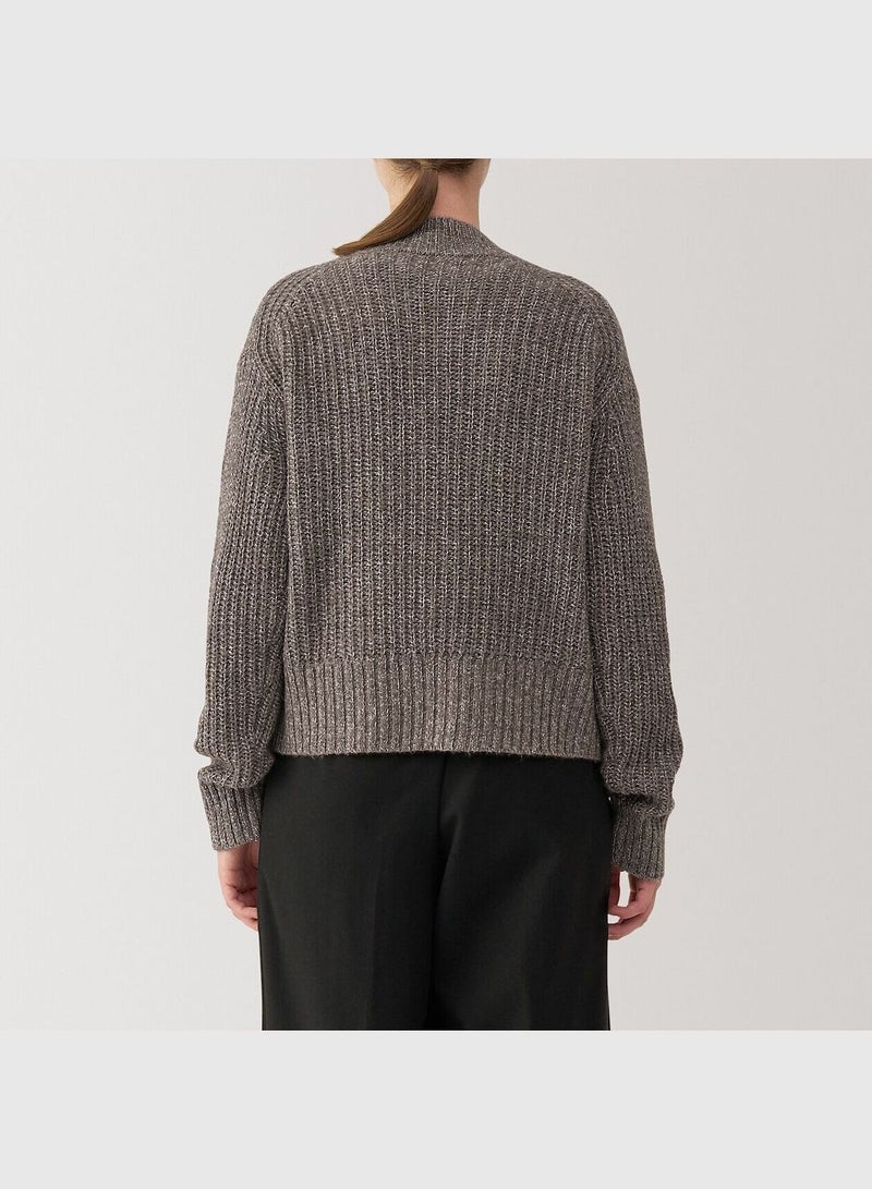 Yak Blend Wool  Mock Neck Cardigan