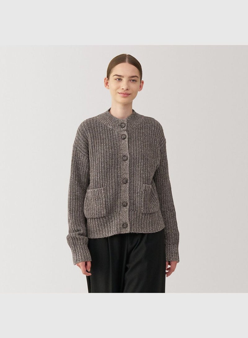 Yak Blend Wool  Mock Neck Cardigan