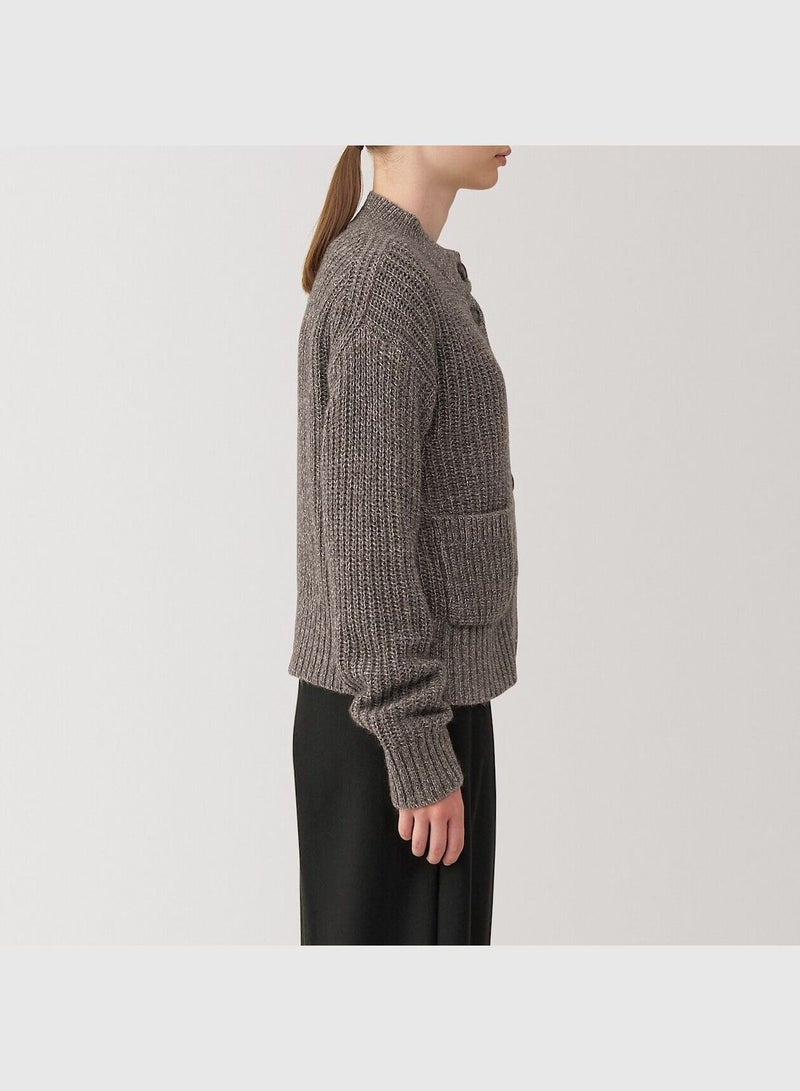 Yak Blend Wool  Mock Neck Cardigan