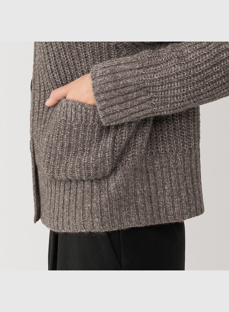 Yak Blend Wool  Mock Neck Cardigan