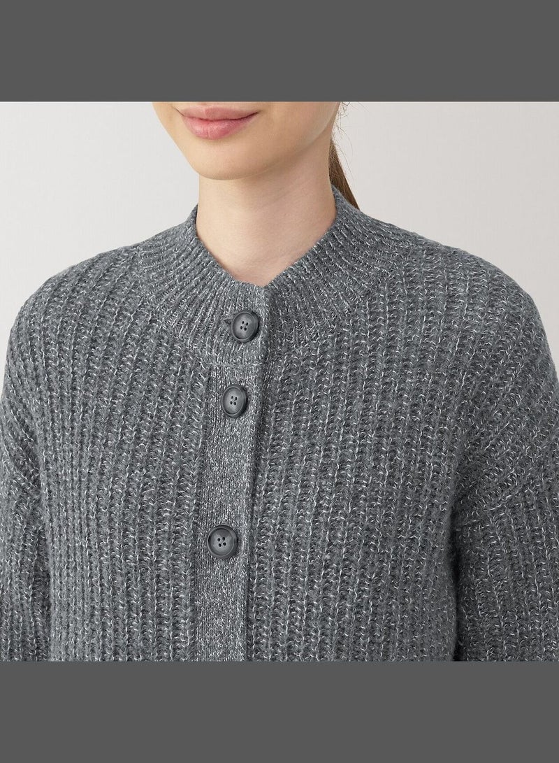 Yak Blend Wool  Mock Neck Cardigan