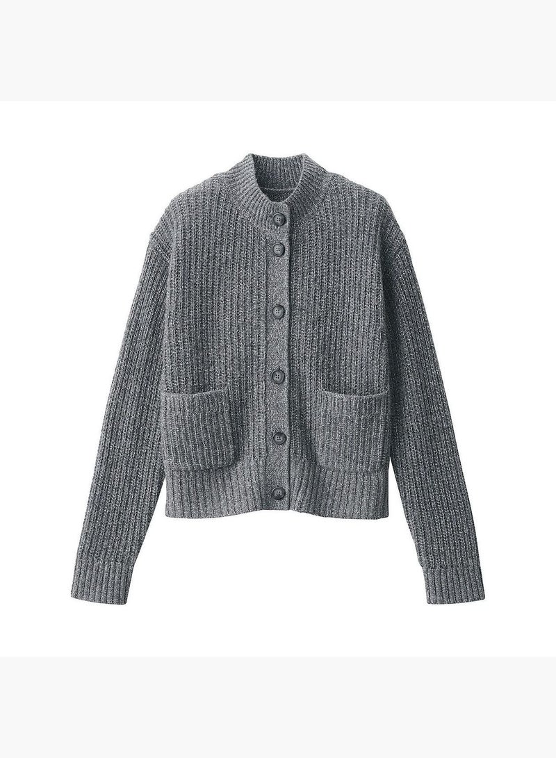 Yak Blend Wool  Mock Neck Cardigan