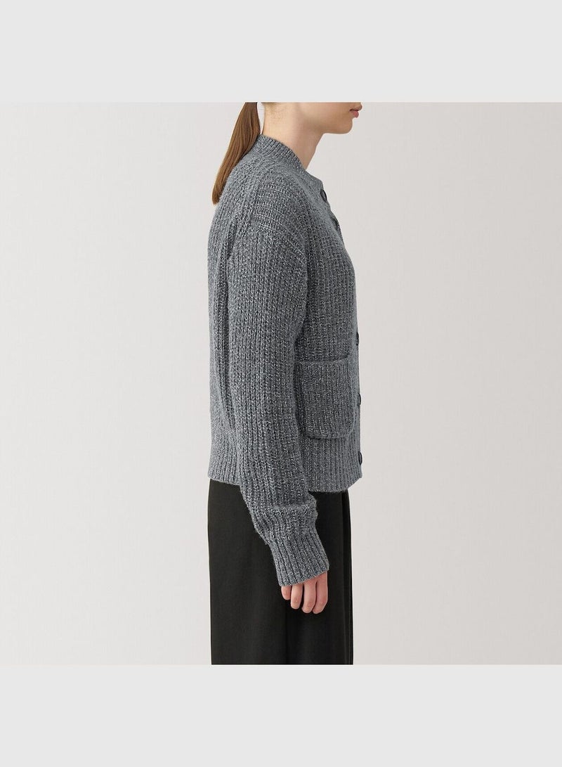 Yak Blend Wool  Mock Neck Cardigan