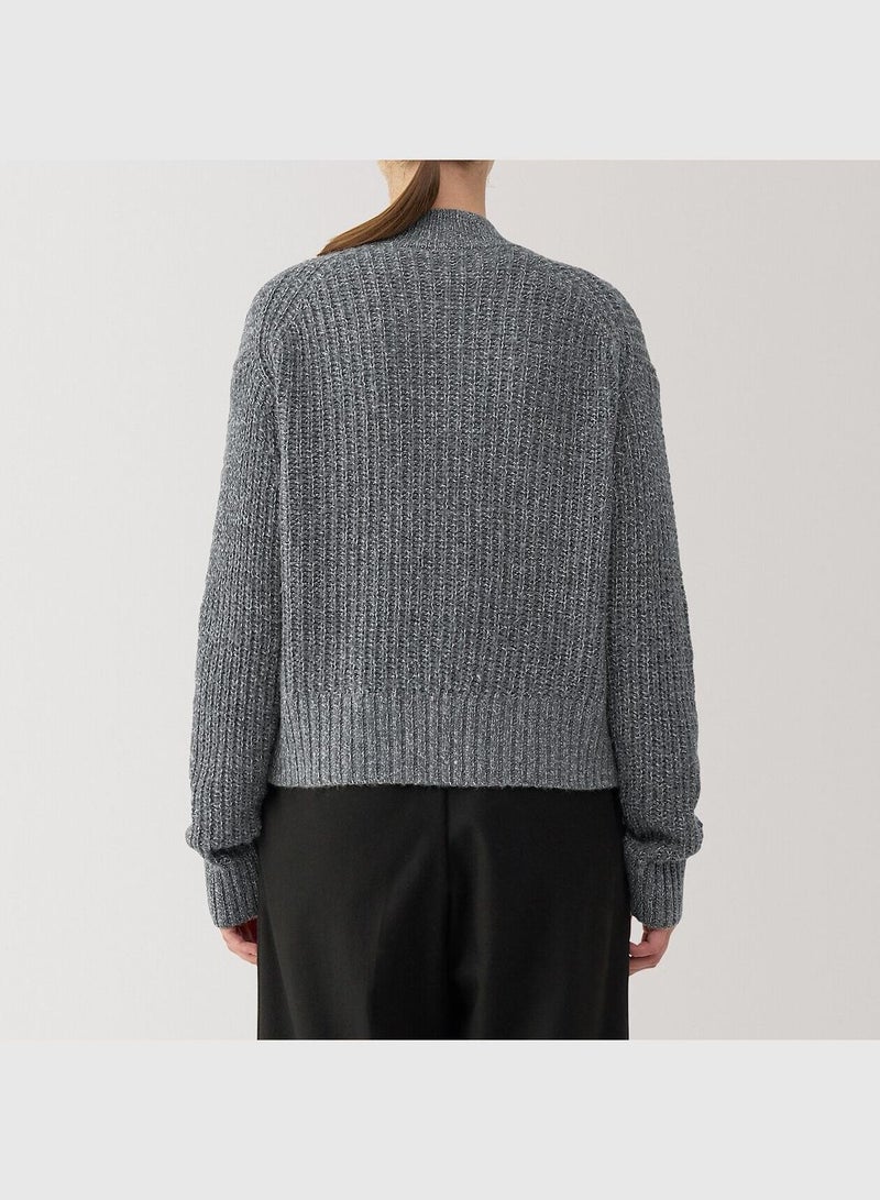 Yak Blend Wool  Mock Neck Cardigan