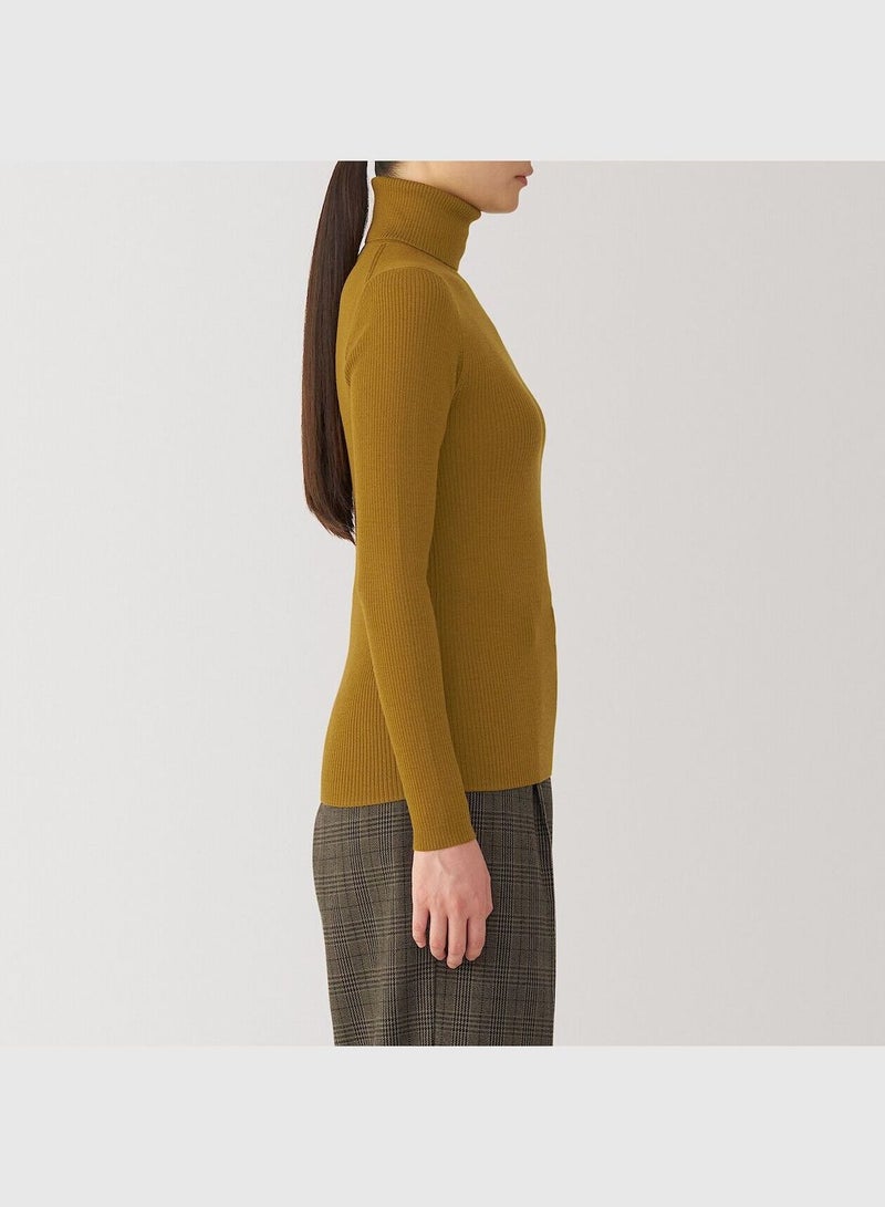 Washable High-Gauge Ribbed Turtle Neck  Sweater