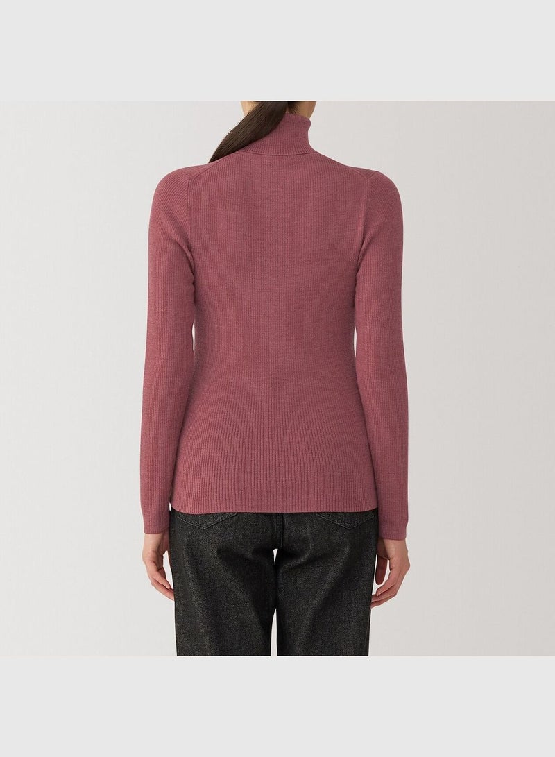 Washable High-Gauge Ribbed Turtle Neck  Sweater