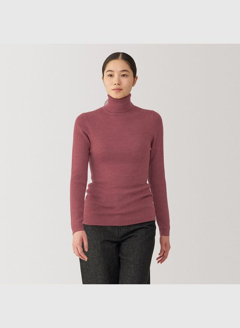 Washable High-Gauge Ribbed Turtle Neck  Sweater