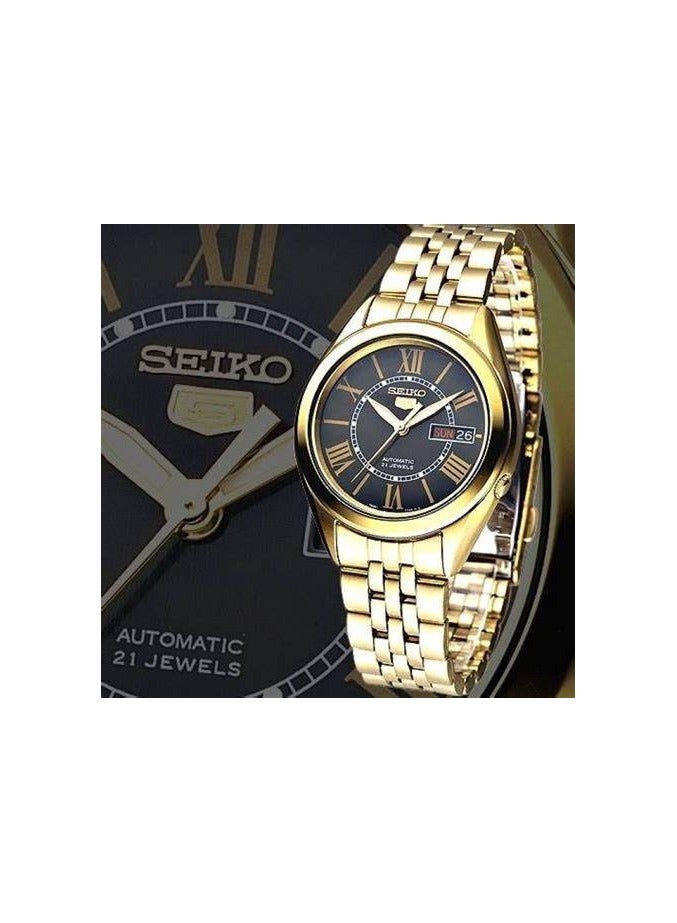 SEIKO Men's SNKL40 Gold Plated Stainless Steel Analog with Black Dial Watch, Black, Self Winding Automatic