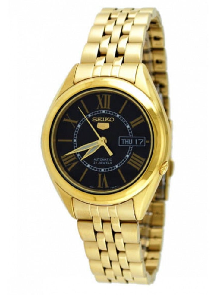 SEIKO Men's SNKL40 Gold Plated Stainless Steel Analog with Black Dial Watch, Black, Self Winding Automatic