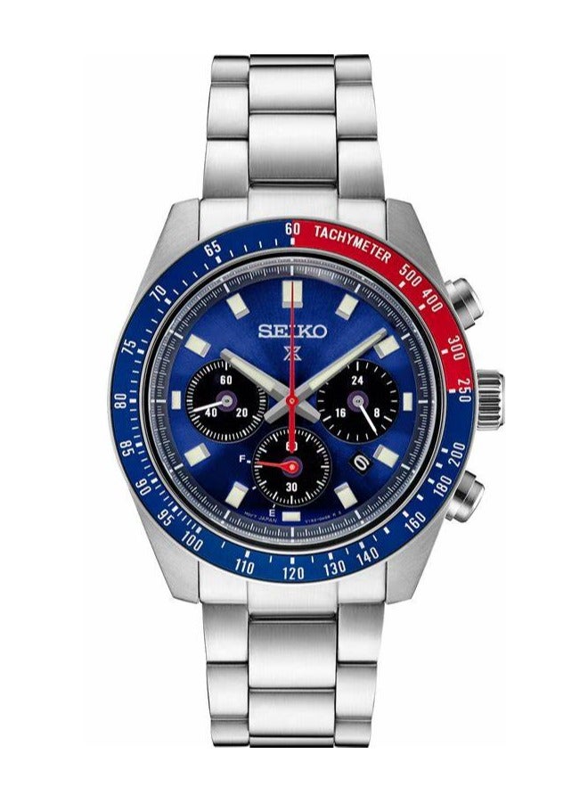 SEIKO SSC931 Men's Analog Chronograph Quartz Watch - Blue Dial Silver-Tone Stainless Steel Band - 100 Meters Water Resistant Depth Quartz Watch