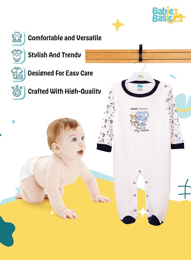 100% Cotton Printed Long Sleeves Jumpsuit/Romper/Sleepsuit For Babies