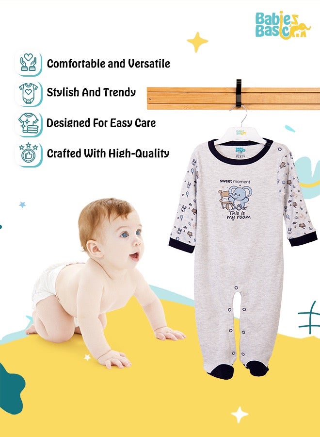 100% Cotton Printed Long Sleeves Jumpsuit/Romper/Sleepsuit For Babies