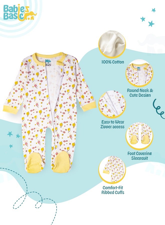 100% Cotton Printed Long Sleeves Jumpsuit/Romper/Sleepsuit For Babies