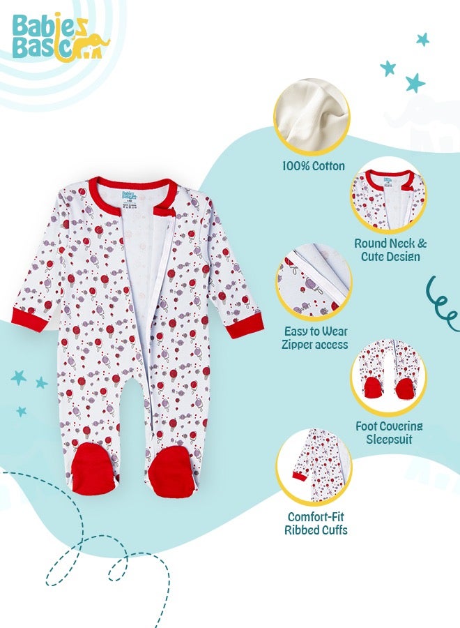 100% Cotton Printed Long Sleeves Jumpsuit/Romper/Sleepsuit For Babies