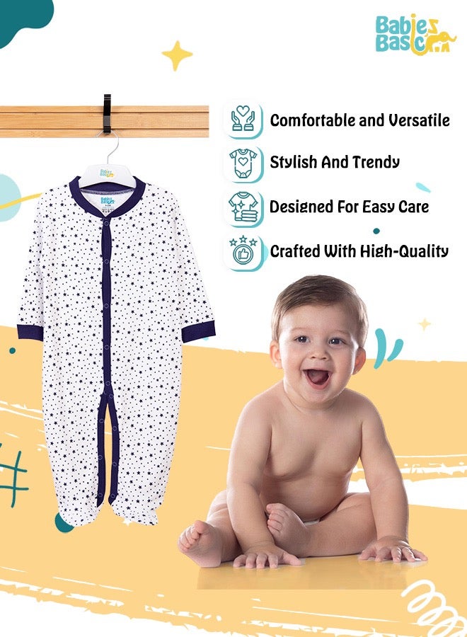 100% Cotton Printed Long Sleeves Jumpsuit/Romper/Sleepsuit For Babies